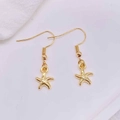 Detailed view of gold starfish earrings with fish hook design in a marine style - Minimalist Golden Starfish (JE1614J)