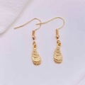 Detail of gold-tone shell textured drop earrings on light pink background with fishhook - Shell Texture Pendant (JE1614I)