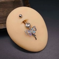 Polished stainless steel belly ring with bow pendant and colorful opal stone - Silver Colorful Opal Bow Style (JE1230C)