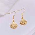Close-up of golden shell earrings with detailed radial stripes and french hooks - Shiny Golden Shell Pendant (JE1614W)