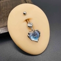 Silver stainless steel belly button ring with blue heart pendant and clear zircon stone - Silver Blue Starry Heart Style (JE1615B)