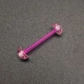 Barbell en acrylique rose translucide avec paillettes pour piercing langue ou mamelon - 1.6x16x6+6mm / Paillettes Roses (JE1589D)