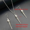 Gothic silver crow skull pendant necklace and earrings set with 45cm chain dimensions - Necklace / Antique Silver Raven Skull Style
