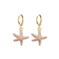 Boucles d'oreilles créoles dorées avec pendentifs étoile de mer rose et émail brillant - Étoile De Mer Émail Rose (JE1541N)
