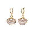 Boucles d'oreilles coquillage dorées avec émail rose et perles de la série océan - Coquillage Perle Rose Blanc (JE1541O)