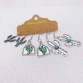 Western-Stil Silber Kaktus Ohrring-Set mit Türkissteinen auf Karton-Display - 3 Paare Pro Set / Kaktus- und Türkisstile (JE1311C)