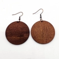 Boucles d'oreilles rondes rétro en bois marron foncé avec crochets en bronze - Style Rond (JE1552D)