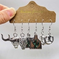 Set di tre paia di orecchini boho western con testa di toro, cactus e ferro di cavallo - 3 Paia Per Set / Stili Cactus e Ferro di Cavallo (JE1311H)