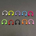 Set of 10 colorful painted stainless steel horseshoe rings for nose and ear piercing - Round Ball Speckled Style (JE0219) / 10 Pieces Pack / Colorful