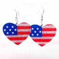 Glitter heart earrings featuring American flag patterns in blue stars and red white stripes - US Flag Glitter Heart (JE1354A)