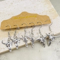 Set di 3 paia di orecchini vintage in argento con teschio di toro e incisioni - 3 Paia Per Set / Stili Incisi Testa di Toro Vintage (JE1311J)