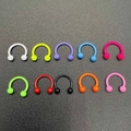 Set of 10 colorful stainless steel C-shaped horseshoe nose rings and body piercing studs - Round Ball Solid Style (JE0219) / 10 Pieces Pack / Colorful