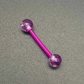 Piercing haltère en acrylique rose avec boules pailletées violettes pour langue et mamelon - Style Rose Rouge à Paillettes Violettes (JE1588D)