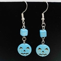 Boucles d'oreilles Halloween bohèmes avec visages de citrouille sculptés et perles bleues - Style Citrouille et Perle Carrée (JE1626G)