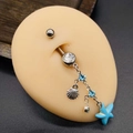 Piercing all'ombelico marino con pendente a conchiglia d'argento e stella marina azzurra - Argento-Stella Marina Blu Chiaro (JE1618A)