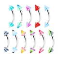 Set of 11 colorful curved barbells with acrylic cone spikes and stainless steel bars - Spike Head Curved Barbell Set / 10 Pieces Pack