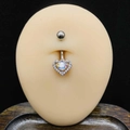 Piercing de nombril en acier inoxydable avec pendentif en forme de cœur et zircons AAA - 1,6*10*5mm / Style Pendentif Cœur Argenté (JE1639I)