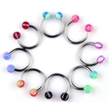 Set of 8 horseshoe piercing rings with colorful striped acrylic balls in a circular layout - Round Head Horseshoe Nose Ring Set / 10 Pieces Pack