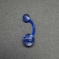 Dark blue acrylic belly button ring with sparkling glitter inside and curved UV bar - Transparent Blue Glitter Belly Ring (JE1597C)