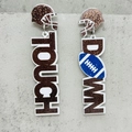 Détails des boucles d'oreilles en acrylique TOUCH DOWN avec casque de football - Style Casque de Football à Paillettes Marron (JE1535A)