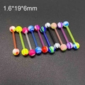 Macro view of 10-piece set colorful UV flexible barbell piercing studs 1.6x19x6mm - Marble Striped Lip Studs Mixed Style (JE0023B) / 1.6x19x6mm