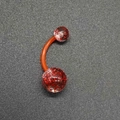 Orange UV navel ring with transparent red glitter acrylic balls for body piercing - Transparent Red Glitter Belly Ring (JE1597E)