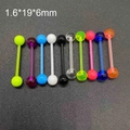 Detailed set of 10 colorful acrylic body piercing studs in 1.6x19x6mm size variation - Fluorescent Tongue Studs Mixed Style (JE0023C) / 1.6x19x6mm
