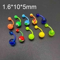 Detailed view of 1.6x10mm colorful candy acrylic belly rings and piercing jewelry set - Striped Swirl Curved Navel Rings (JE0057D) / 1.6X10x5MM
