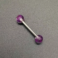 Boules en acrylique pailleté violet avec haltère en acier pour piercings de langue - 1.6*16*5+5mm / Violet (JE1596D)