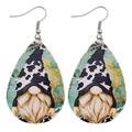 Faux leather teardrop earrings featuring gnome pumpkin patterns for Halloween theme - Cow Gnome Style (JE0563F)