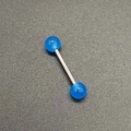 Piercing de langue en acier inoxydable avec billes en acrylique bleu translucide - 1.6*16*5+5mm / Bleu Ciel (JE1596Q)