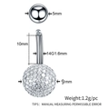 Piercing de ombligo plateado en acero con bola de circonita 9mm y barra curva 14G - Bola de Plata con Pavé (JE0400C)