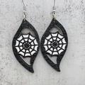 Halloween leaf-shaped spider web hook earrings in black and white gothic wood style - Spider Web Style (JE0988F)