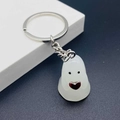 Detail of cute white ghost keychain with red heart and silver metal ring chain - Ghost With Red Heart Style (JE1434A)