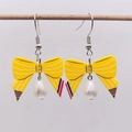 Détails de boucles d'oreilles nœud crayon jaune avec perles pour enseignants - Style Nœud Crayon Perle Goutte (JE1448B)