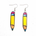 Boucles d'oreilles créatives en acrylique en forme de crayon pour la fête des enseignants - Style Crayon Jaune Vif Cartoon (JE1233A)