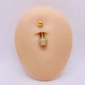 Detail of golden crown navel ring with marquise cubic zirconia on skin model - 1.6*10*5mm / Gold Crown Style (JE1658D)