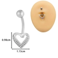 Silver stainless steel belly ring with pave-set heart pendant and size dimensions - Silver Heart Style (JE1616E)