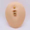 Piercing de nombril en acier doré avec pendentif cœur, nœud papillon et zircons cubiques - 1,6*10*5mm / Style Nœud Cœur Or (JE1658F)