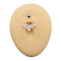 Silver stainless steel belly button ring with white marquise-cut zircon fan-shaped pendant - Marquise Fan Style (JE1616I)