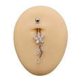 Silver steel belly button ring with flower and vine cubic zirconia pendant - Vine Flower Style (JE1616K)