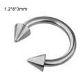 Silver stainless steel circular barbell piercing with spike ends measuring 1.2x8x3mm - Horseshoe Ring Spike Style (JE0017) / 1.2*8*3mm