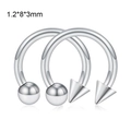 Silver stainless steel circular barbell piercing with ball and cone ends 1.2x8x3mm - Horseshoe Ring Ball Spike Mix Style (JE0018) / 1.2*8*3mm
