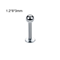 Sliver stainless steel body piercing stud with flat base and ball top, size 1.2x8x3mm - Flat Back Ball Lip Stud Style (JE0037) / 1.2*8*3mm