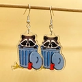 Creative raccoon in a blue trash can acrylic drop earrings for Halloween and Christmas - Blue Trash Can Raccoon (JE1092A)