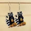 Halloween raccoon and pumpkin earrings made of clear acrylic with silver metal hooks - Spider Pumpkin Raccoon (JE1463C)