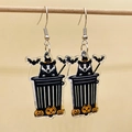 Halloween raccoon wizard earrings with pumpkin and bat acrylic drop pendants - Bat Pumpkin Raccoon (JE1463B)