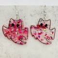 Pink glitter ghost cat acrylic earrings with silver hooks for Christmas gifting - Cat Shape Style C (JE1417C)