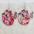 Roze glitter katvormige acryl oorbellen met zilveren haakjes als kerstcadeau voor dames - Kattenvorm Stijl A (JE1417A)