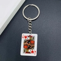 Close-up of Jack of Hearts acrylic poker card keychain with silver metal ring - Jack of Hearts Style (JE1662E)